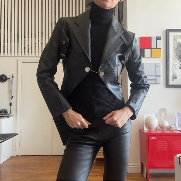 Burberry Black Leather Tuxedo Jacket - Picture 10 of 12
